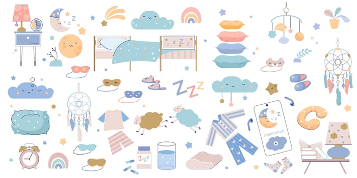 Sleeping Items Flat Set vector