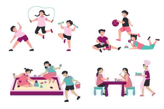 Kindergarten Activities Compositions Set vector