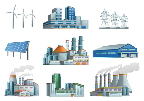 Industrial Buildings Flat Set vector