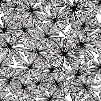 Fan palm leaves seamless pattern on. Vintage foliage of palmetto in engraving style. vector