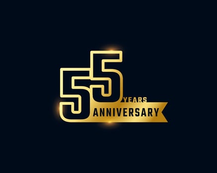 55 Year Anniversary Celebration with Shiny Outline Number Golden Color for Celebration Event, Wedding, Greeting card, and Invitation Isolated on Dark Background vector
