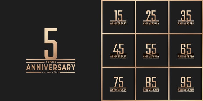 Set of Year Anniversary Celebration with Thin Number Shape Golden Color for Celebration Event, Wedding, Greeting card, and Invitation Isolated on Dark Background vector