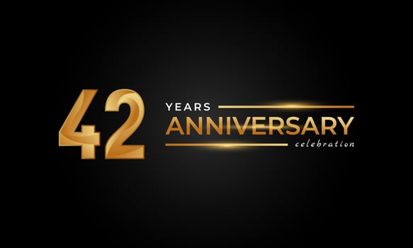 42 Year Anniversary Celebration with Shiny Golden and Silver Color for Celebration Event, Wedding, Greeting card, and Invitation Isolated on Black Background vector