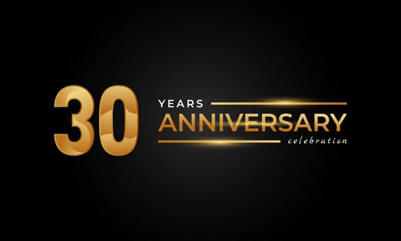30 Year Anniversary Celebration with Shiny Golden and Silver Color for Celebration Event, Wedding, Greeting card, and Invitation Isolated on Black Background vector