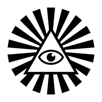 All seeing eye symbol. Eye of Providence. Masonic symbol. All seeing eye inside triangle pyramid. New World Order. Sacred geometry, religion, spirituality, occultism. Isolated vector illustration