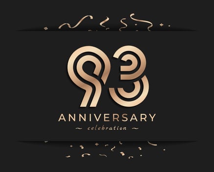 93 Year Anniversary Celebration Logotype Style Design. Happy Anniversary Greeting Celebrates Event with Golden Multiple Line and Confetti Isolated on Dark Background Design Illustration vector
