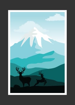 Deer and mountain painting, abstract background, Landscape vector