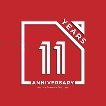 11 Year Anniversary Celebration Logotype Style Design with Linked Number in Square Isolated on Red Background. Happy Anniversary Greeting Celebrates Event Design Illustration vector