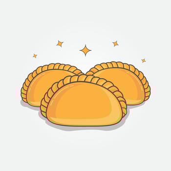 Vector illustration curry puff know as karipap in Malaysia,homemade filled with meat,  potatoes and curry in a dish isolated on white background