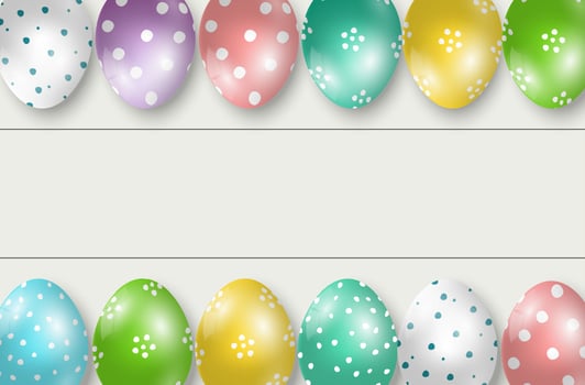 Colorful Easter eggs double edge border on white wooden background.Vector vector
