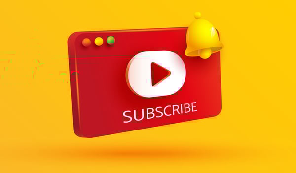 Play video button icon. Media player sign or subscribe symbol with yellow bell sign on yellow background for social media reminder. 3d vector illustration style