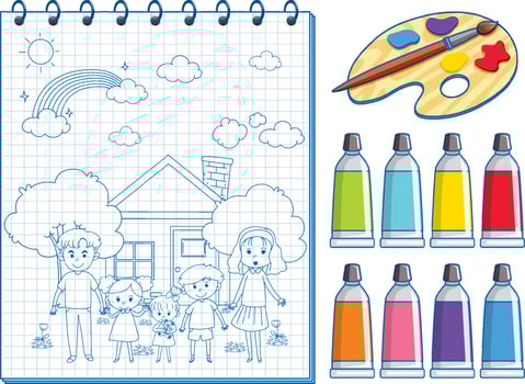 A notebook with a doodle sketch design and watercolour vector