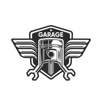 garage logo with piston and wing vector illustration