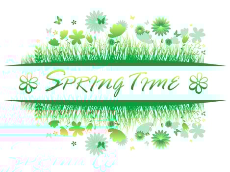 Green spring grass with flower and butterflies Isolated On White Background vector