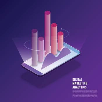 Flat design concept digital marketing analysis data information of customer with businessman and woman standing via computer. Vector illustrator.