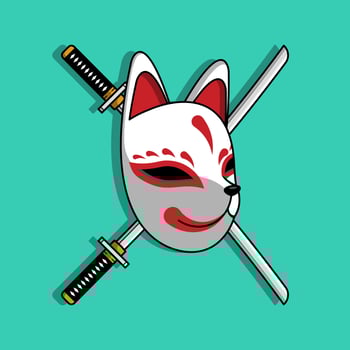 Japanese kitsune mask with katana sword, Vector illustration eps.10