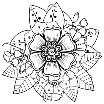 Mehndi flower for henna, mehndi, tattoo, decoration. Decorative ornament in ethnic oriental style, doodle ornament, outline hand draw. Coloring book page. vector