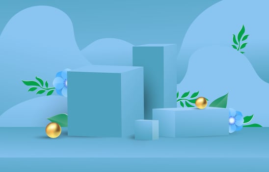 Abstract blue 3d podium mockup for product presentation. 3D podium or stage design display showcase template. Vector illustration