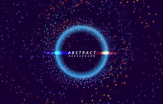 Abstract blue purple geometrical background. Science background. Futuristic technology element with connection circle dots with particles. Vector illustration