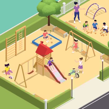 Kindergarten Colored Isometric Composition vector