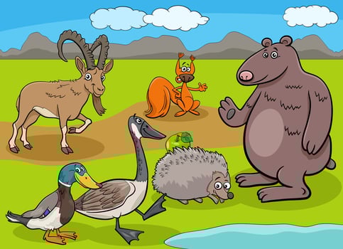 cartoon wild animals comic characters group vector