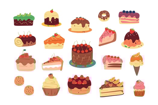 hand drawing cartoon dessert sticker set vector