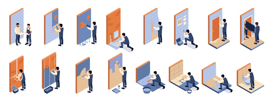 Home Repair Isometric Color Set vector
