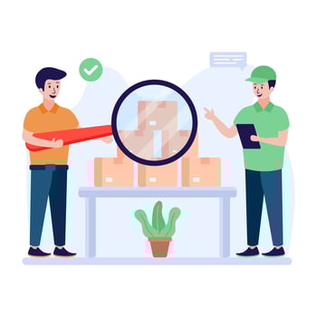 Quality check on parcels, flat illustration design vector
