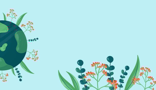 Earth Day is April 22. Banner International Mother Earth Day. Environmental protection. Vector illustration in cartoon style of the globe, flowers, leaves. For printing stickers, posters, postcards.