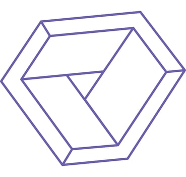 Illusion shapes. 3d geometry. Optical illusion figure. Sacred geometry. Logo in trendy 2022 Very Peri color. vector