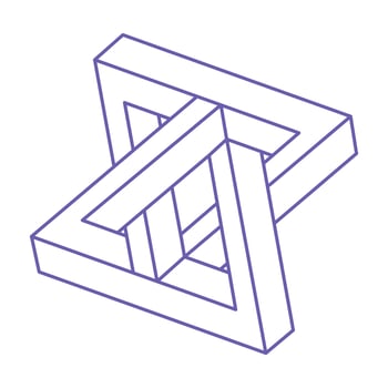 Impossible shape in trendy 2022 Very Peri color, optical illusion, vector. Optical art object. Geometric figure. vector