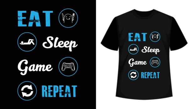 Eat, Sleep, Game, Repeat Typography T shirt Design Free Vector