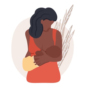 Breastfeeding. A dark-skinned woman is breastfeeding a baby. vector