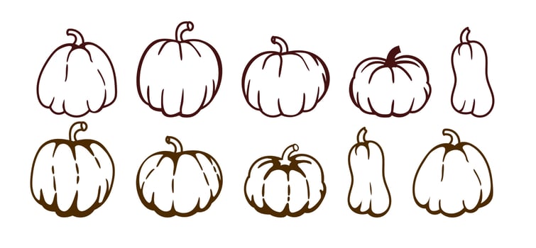 Pumpkin set of 10 pieces. Halloween. Vector illustration in a flat style.