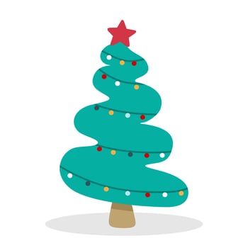 Christmas tree with toys and garlands. Vector illustration in a flat style. The concept of Christmas and New Year.