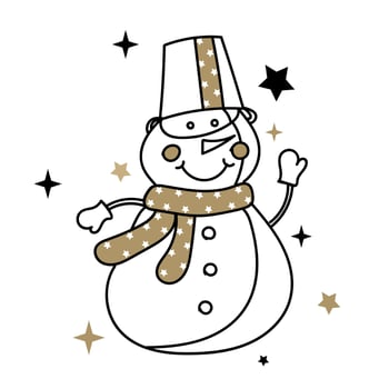 The Christmas character is a snowman in black and gold. vector