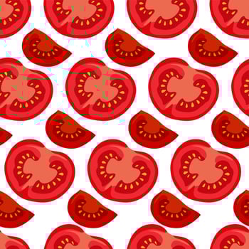 Tomato slices pattern on a white background. For use on textiles, packaging paper, souvenirs, printing, posters, postcards. vector