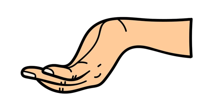 Outstretched hand. For use on textiles, packaging paper, souvenirs, printing, posters, postcards. vector