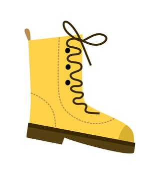 Hiking or trekking boots with flat soles and laces. Fashionable walking shoes. Vector illustration of modern trekking shoes isolated on a white background
