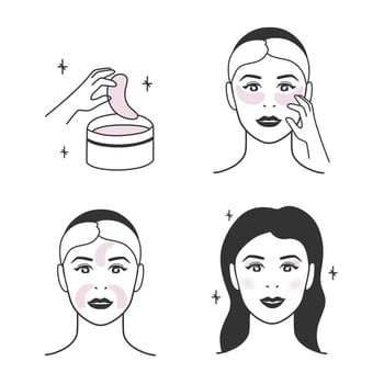 Patches for the face options and the order of use. A set of vector illustrations.
