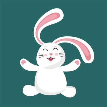 Funny cute white rabbit. Illustration of a character.  Vector illustration in a flat style.