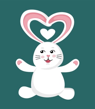 Funny cute white rabbit. Illustration of a character.  Vector illustration in a flat style.