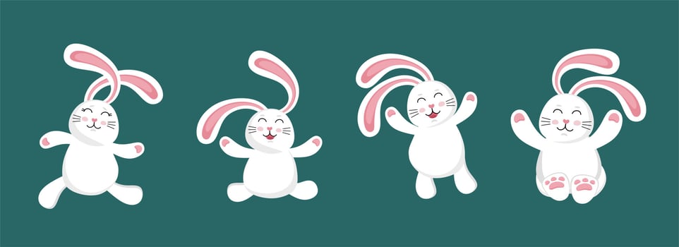 Funny cute white rabbit. A set of illustration characters.  Vector illustration in a flat style.