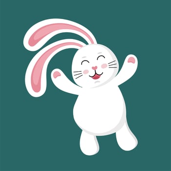 Funny cute white rabbit. Illustration of a character.  Vector illustration in a flat style.
