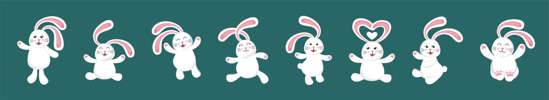Funny cute white rabbit. A set of illustration characters.  Vector illustration in a flat style.
