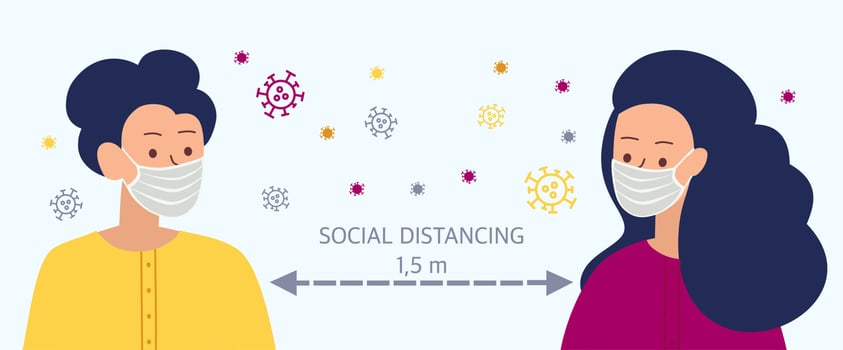 Social distance, keep a distance in public society The idea is to stop the spread of the COVID-19 virus. Vector illustrations.