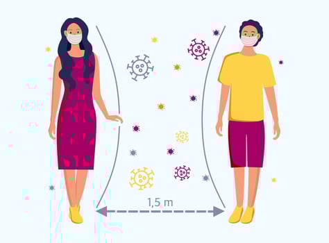 Social distance, keep a distance in public society The idea is to stop the spread of the COVID-19 virus. Vector illustrations.