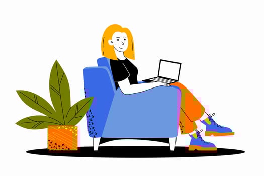 A young girl with a laptop in a chair vector