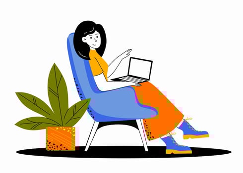 A young girl with a laptop in a chair vector