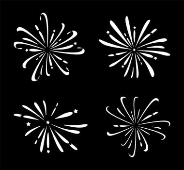 Fireworks are white on a black background. A set of festive fireworks. Vector